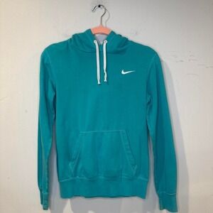 Vintage 2014 Nike Blue Tag Teal Pullover Hoodie White Embroidered Swoosh SMALL
